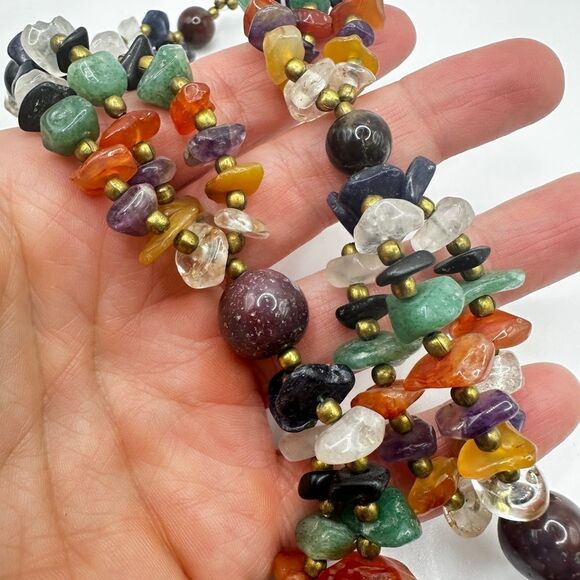 18” Multi-gemstone statement necklace with gold/brass tone accents! - Picture 6 of 11